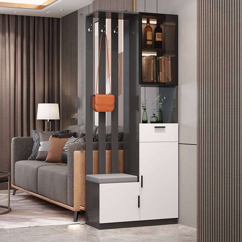 Contemporary Rectangle Wooden 11.81" Wide Accent Cabinet with Drawer 31.5"L x 11.8"W x 78.7"H Gray & White Left Clearhalo 'Cabinets & Chests' 'cabinets_chests' 'furn' 'furn_cabinets_chests' 'Furniture' 'Living Room Furniture' 7662995