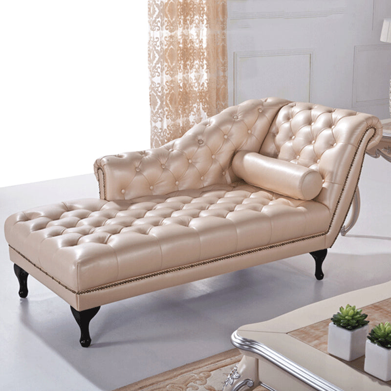 Sala de estar chaise brote brazo de cuero salón de chaise con tapicón mechoso
