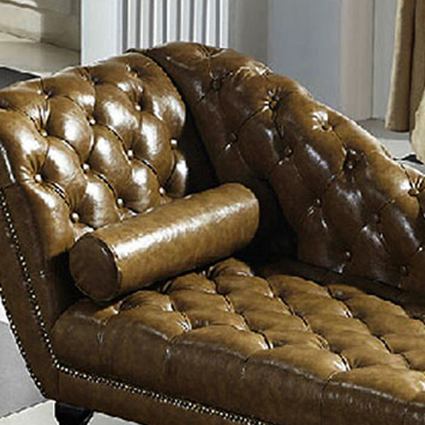 Sala de estar chaise brote brazo de cuero salón de chaise con tapicón mechoso