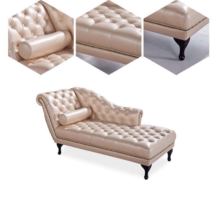 Sala de estar chaise brote brazo de cuero salón de chaise con tapicón mechoso