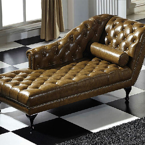 Sala de estar chaise brote brazo de cuero salón de chaise con tapicón mechoso