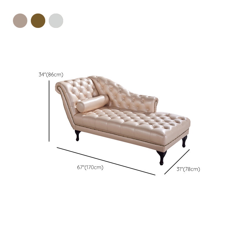 Sala de estar chaise brote brazo de cuero salón de chaise con tapicón mechoso