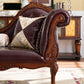 Traditional Brown Genuine Leather Chaise Rolled Arms Tufted Accent Chair
