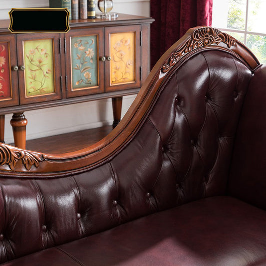 Traditional Brown Genuine Leather Chaise Rolled Arms Tufted Accent Chair Clearhalo 'Chairs & Seating' 'Chaise Lounge' 'chaise_lounge' 'furn' 'furn_chaise_lounge' 'Furniture' 'Living Room Furniture' 7663176