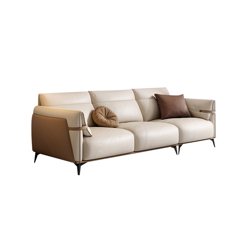 Contemporary Pillow Top Arm Sectional Genuine Leather Sectional Sofa Genuine Leather Clearhalo 'furn' 'furn_sectionals' 'Furniture' 'Living Room Furniture' 'Sectionals' 7663277
