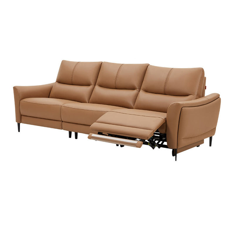 Genuine Leather Flared Arm Sectional -Contemporary Power Recliner Sectional Couch 3-Seater Sofa & Left Electric Genuine Leather Orange Clearhalo 'furn' 'furn_sectionals' 'Furniture' 'Living Room Furniture' 'Sectionals' 7663449