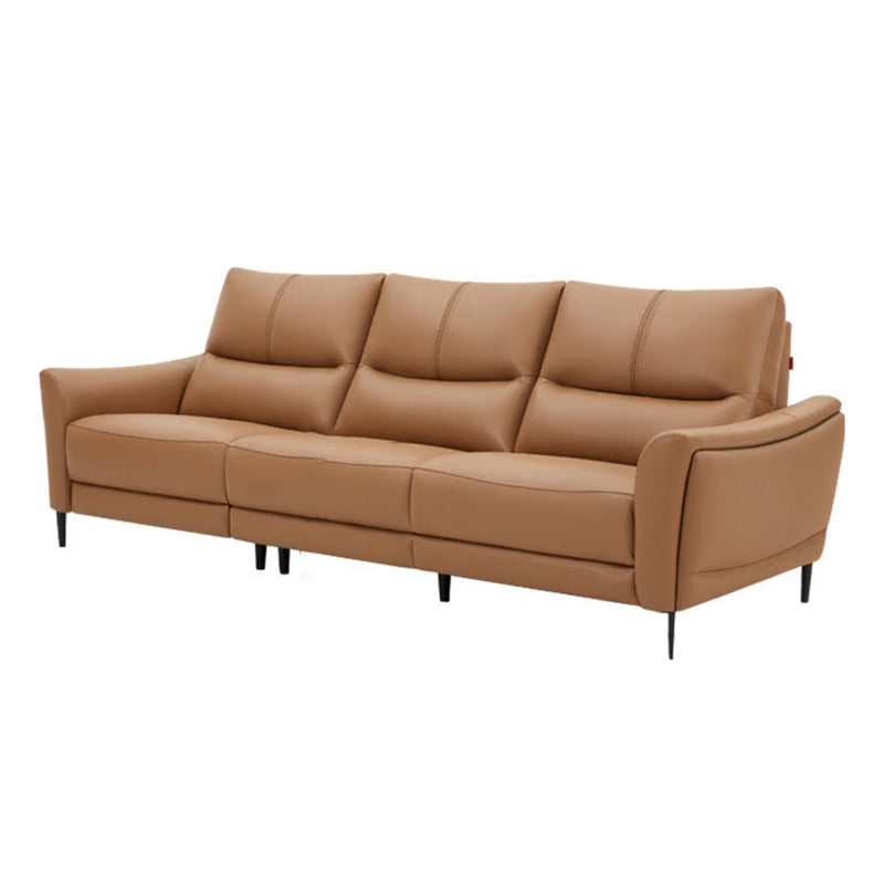 Genuine Leather Flared Arm Sectional -Contemporary Power Recliner Sectional Couch 3-Seater Sofa Genuine Leather Orange Clearhalo 'furn' 'furn_sectionals' 'Furniture' 'Living Room Furniture' 'Sectionals' 7663450