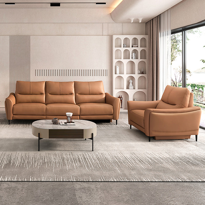 Genuine Leather Flared Arm Sectional -Contemporary Power Recliner Sectional Couch Clearhalo 'furn' 'furn_sectionals' 'Furniture' 'Living Room Furniture' 'Sectionals' 7663452