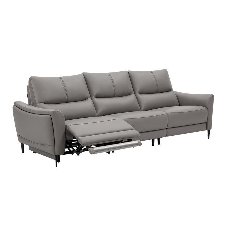 Genuine Leather Flared Arm Sectional -Contemporary Power Recliner Sectional Couch 3-Seater Sofa & Right Electric Genuine Leather Gray Clearhalo 'furn' 'furn_sectionals' 'Furniture' 'Living Room Furniture' 'Sectionals' 7663456