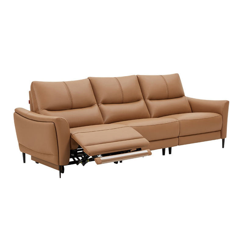 Genuine Leather Flared Arm Sectional -Contemporary Power Recliner Sectional Couch 3-Seater Sofa & Right Electric Genuine Leather Orange Clearhalo 'furn' 'furn_sectionals' 'Furniture' 'Living Room Furniture' 'Sectionals' 7663458
