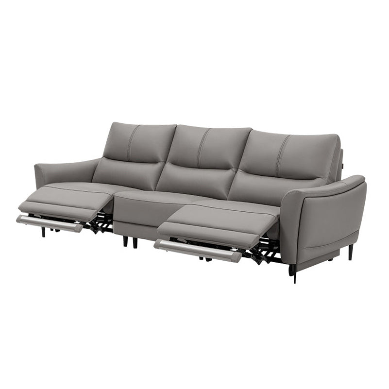 Genuine Leather Flared Arm Sectional -Contemporary Power Recliner Sectional Couch 3-Seater Sofa & Double Electric Genuine Leather Gray Clearhalo 'furn' 'furn_sectionals' 'Furniture' 'Living Room Furniture' 'Sectionals' 7663460