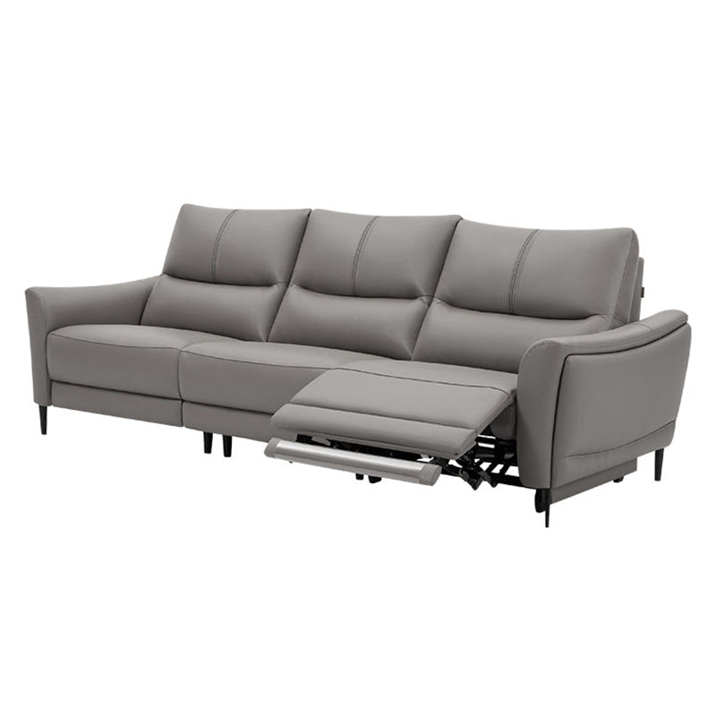 Genuine Leather Flared Arm Sectional -Contemporary Power Recliner Sectional Couch 3-Seater Sofa & Left Electric Genuine Leather Gray Clearhalo 'furn' 'furn_sectionals' 'Furniture' 'Living Room Furniture' 'Sectionals' 7663462