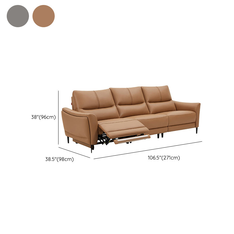 Genuine Leather Flared Arm Sectional -Contemporary Power Recliner Sectional Couch Clearhalo 'furn' 'furn_sectionals' 'Furniture' 'Living Room Furniture' 'Sectionals' 7663470
