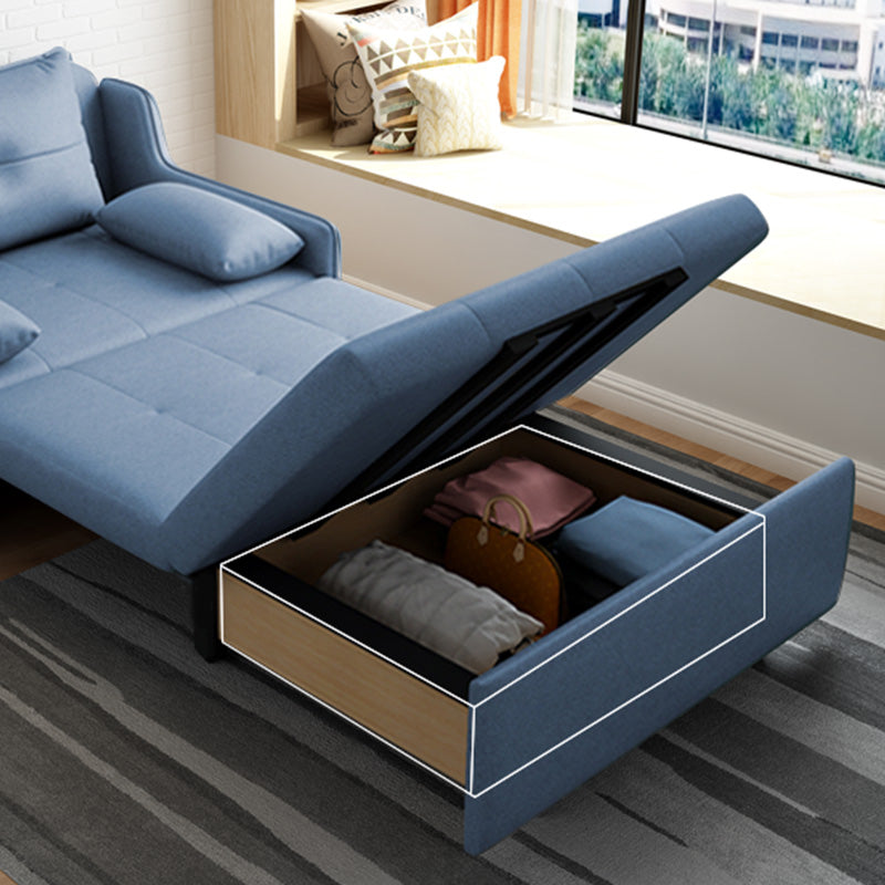 Blaues Aufbewahrungsfutonsofa Bett Faux Leder Skandinavisches Sofa Bett