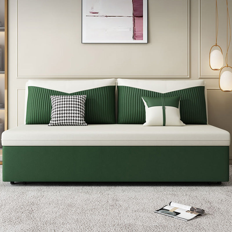 Contemporary Faux Leather Futon And Mattress, Storage Sleeper Sofa in Green and White Clearhalo 'furn' 'furn_futons' 'Furniture' 'Futons & Daybeds' 'Futons' 'Living Room Furniture' 7663726