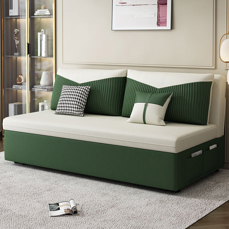 Contemporary Faux Leather Futon And Mattress, Storage Sleeper Sofa in Green and White Storage Included Clearhalo 'furn' 'furn_futons' 'Furniture' 'Futons & Daybeds' 'Futons' 'Living Room Furniture' 7663727