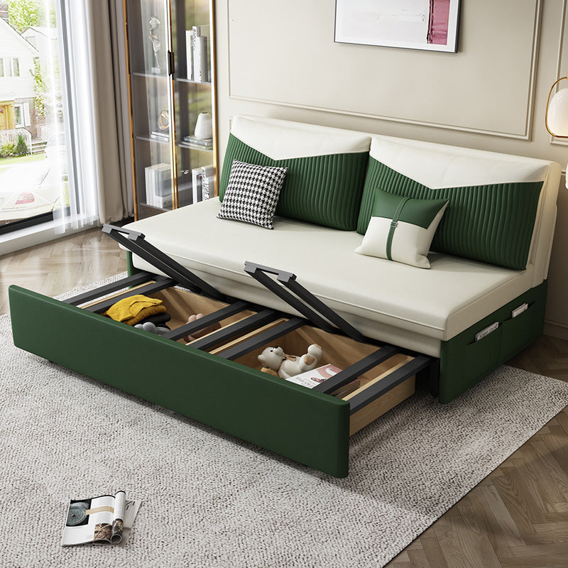 Contemporary Faux Leather Futon And Mattress, Storage Sleeper Sofa in Green and White Clearhalo 'furn' 'furn_futons' 'Furniture' 'Futons & Daybeds' 'Futons' 'Living Room Furniture' 7663728