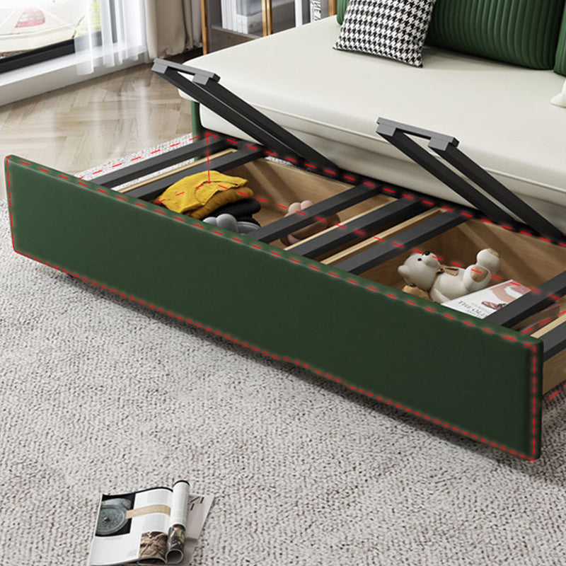 Contemporary Faux Leather Futon And Mattress, Storage Sleeper Sofa in Green and White Clearhalo 'furn' 'furn_futons' 'Furniture' 'Futons & Daybeds' 'Futons' 'Living Room Furniture' 7663732