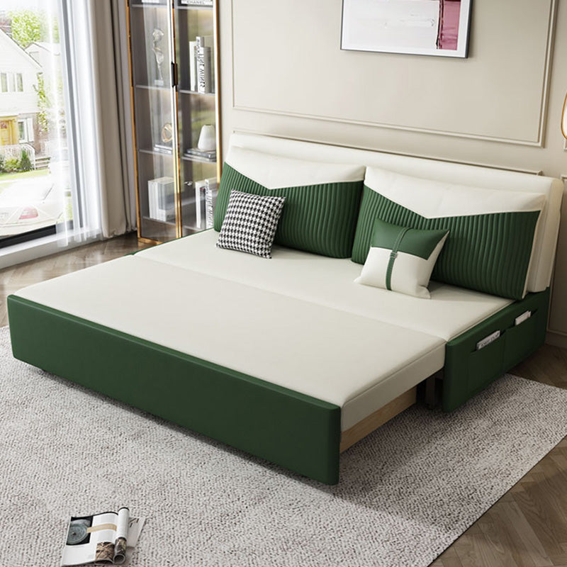 Contemporary Faux Leather Futon And Mattress, Storage Sleeper Sofa in Green and White Clearhalo 'furn' 'furn_futons' 'Furniture' 'Futons & Daybeds' 'Futons' 'Living Room Furniture' 7663736