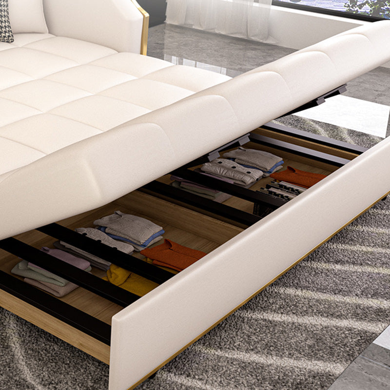 Cama de sofá glamorante en la cama de sofá de cuero de cuero blanco sintética galleta