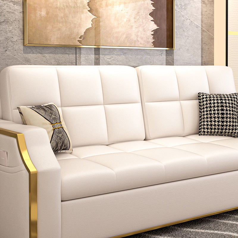 Cama de sofá glamorante en la cama de sofá de cuero de cuero blanco sintética galleta