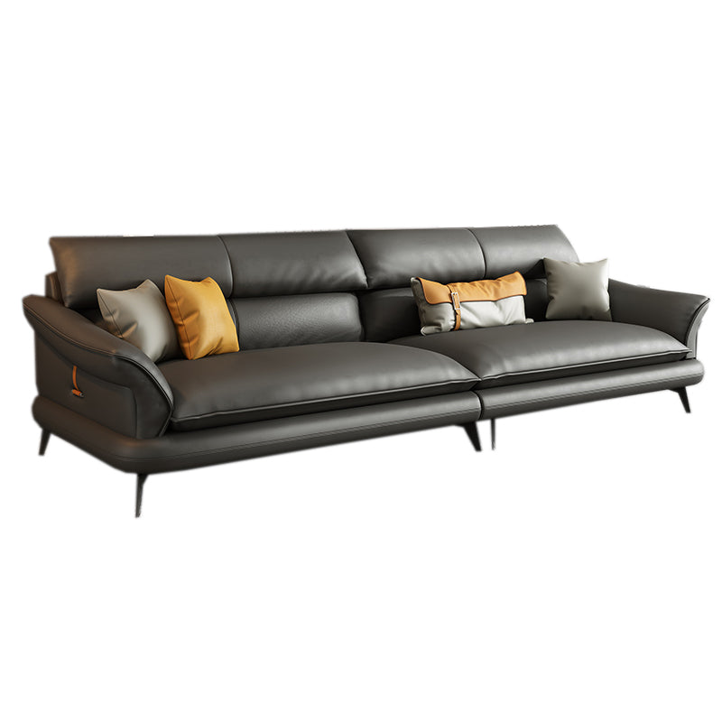 Glam Settee Genuine Leather Black Living Room Flared Arm Cushions Standard Sofa 122"L x 37"W x 33.5"H Clearhalo 'furn' 'furn_sofas' 'Furniture' 'Living Room Furniture' 'Sofa' 'sofas' 7663856