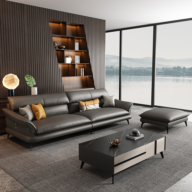 Glam Settee Genuine Leather Black Living Room Flared Arm Cushions Standard Sofa Clearhalo 'furn' 'furn_sofas' 'Furniture' 'Living Room Furniture' 'Sofa' 'sofas' 7663858