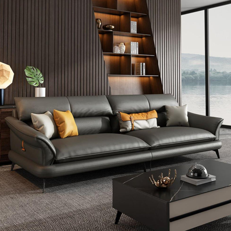 Glam Settee Genuine Leather Black Living Room Flared Arm Cushions Standard Sofa Clearhalo 'furn' 'furn_sofas' 'Furniture' 'Living Room Furniture' 'Sofa' 'sofas' 7663860