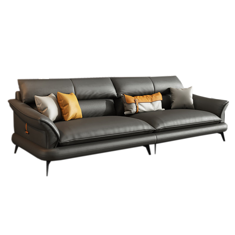 Glam Settee Genuine Leather Black Living Room Flared Arm Cushions Standard Sofa 110"L x 37"W x 33"H Clearhalo 'furn' 'furn_sofas' 'Furniture' 'Living Room Furniture' 'Sofa' 'sofas' 7663863