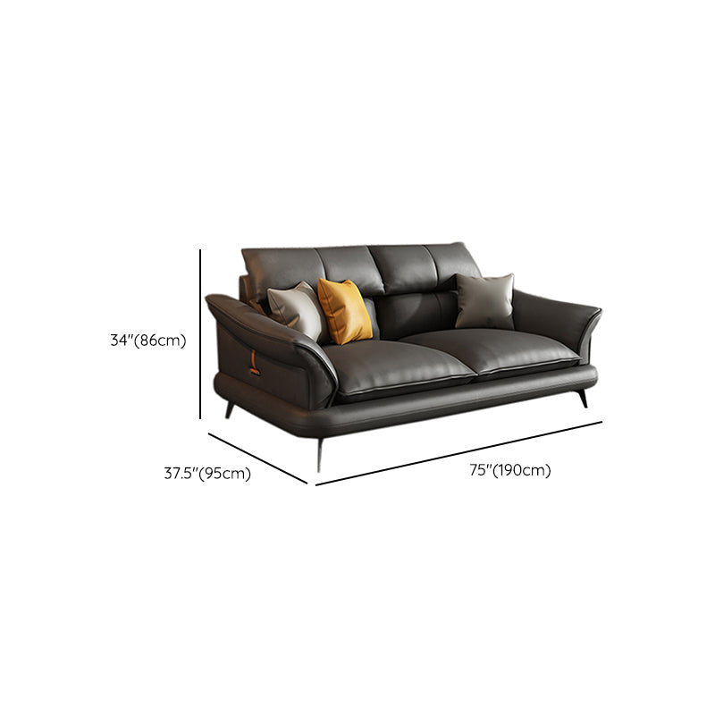 Glam Settee Genuine Leather Black Living Room Flared Arm Cushions Standard Sofa Clearhalo 'furn' 'furn_sofas' 'Furniture' 'Living Room Furniture' 'Sofa' 'sofas' 7663874
