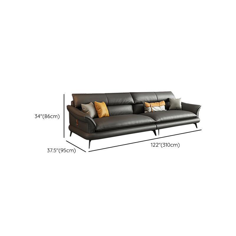 Glam Settee Genuine Leather Black Living Room Flared Arm Cushions Standard Sofa Clearhalo 'furn' 'furn_sofas' 'Furniture' 'Living Room Furniture' 'Sofa' 'sofas' 7663877