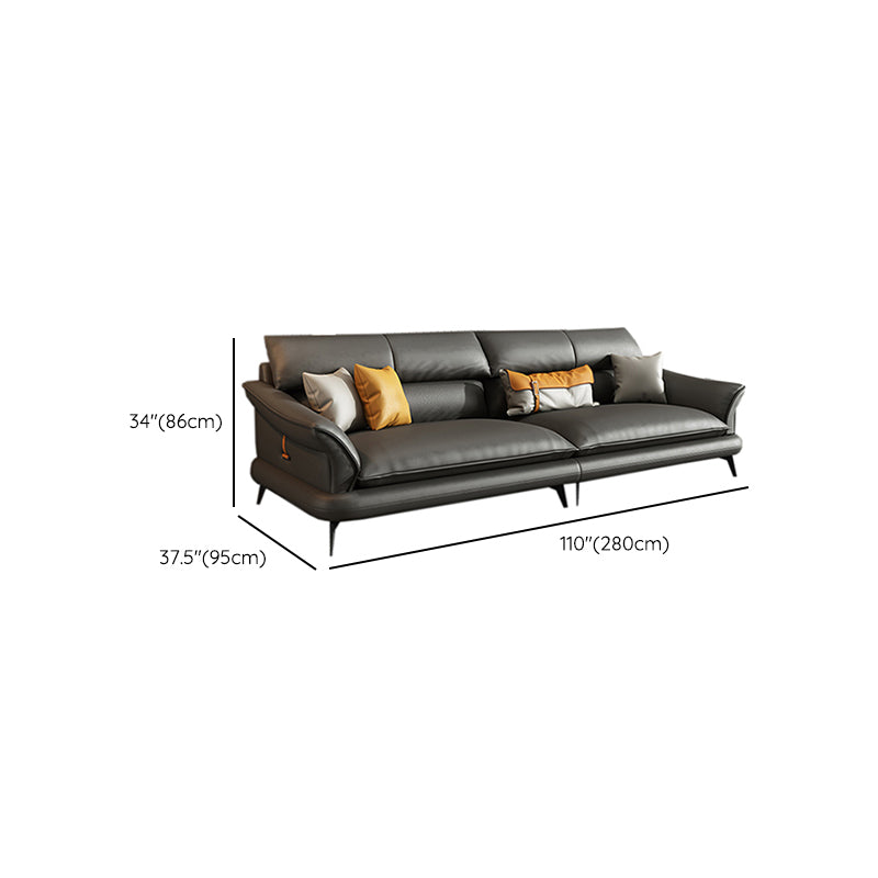 Glam Settee Genuine Leather Black Living Room Flared Arm Cushions Standard Sofa Clearhalo 'furn' 'furn_sofas' 'Furniture' 'Living Room Furniture' 'Sofa' 'sofas' 7663878