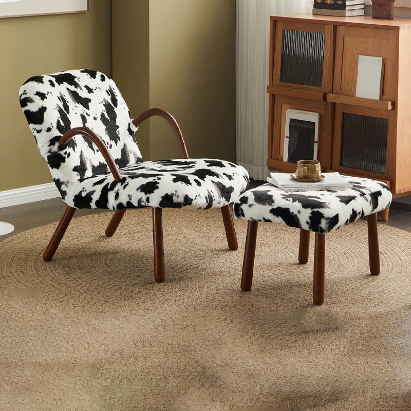 Contemporary Accent Armchair in Solid Wood Frame with Tight Back Accent Chair with Foot Pedal Black White 1 Piece Clearhalo 'Accent Chairs' 'accent_chairs' 'Chairs & Seating' 'furn' 'furn_accent_chairs' 'Furniture' 'Living Room Furniture' 7664059