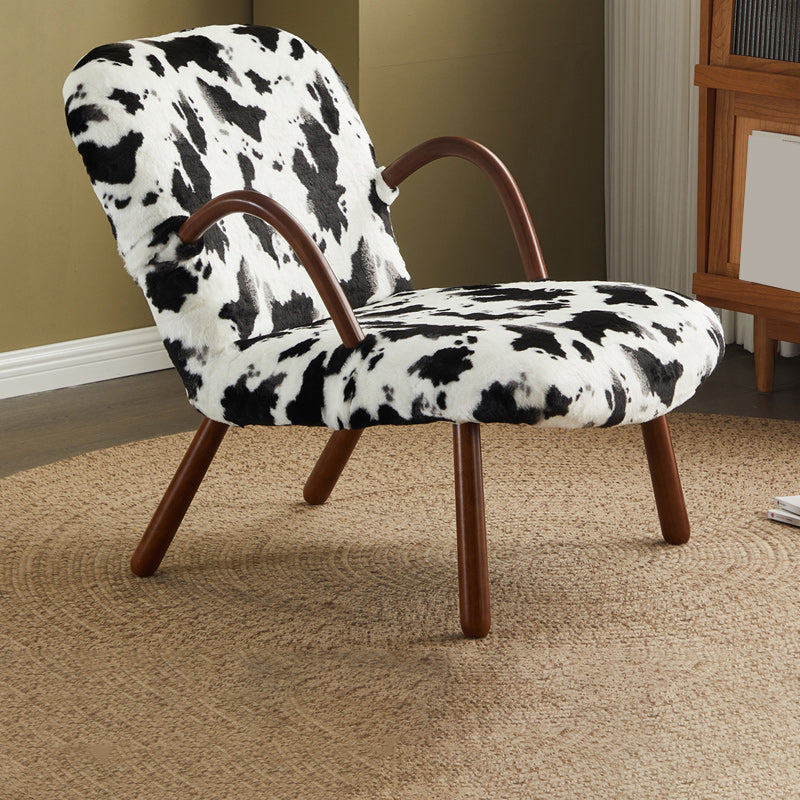 Contemporary Accent Armchair in Solid Wood Frame with Tight Back Single Accent Chair Black White 1 Piece Clearhalo 'Accent Chairs' 'accent_chairs' 'Chairs & Seating' 'furn' 'furn_accent_chairs' 'Furniture' 'Living Room Furniture' 7664064