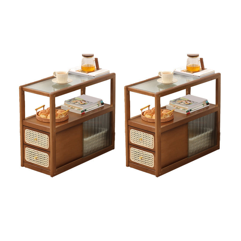 Natural/Brown Glass Top End Table 24" Tall Rectangular Nesting Side Table