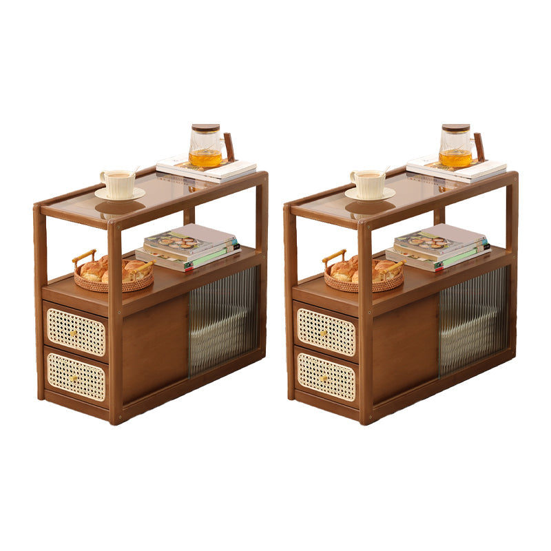 Natural/Brown Glass Top End Table 24" Tall Rectangular Nesting Side Table