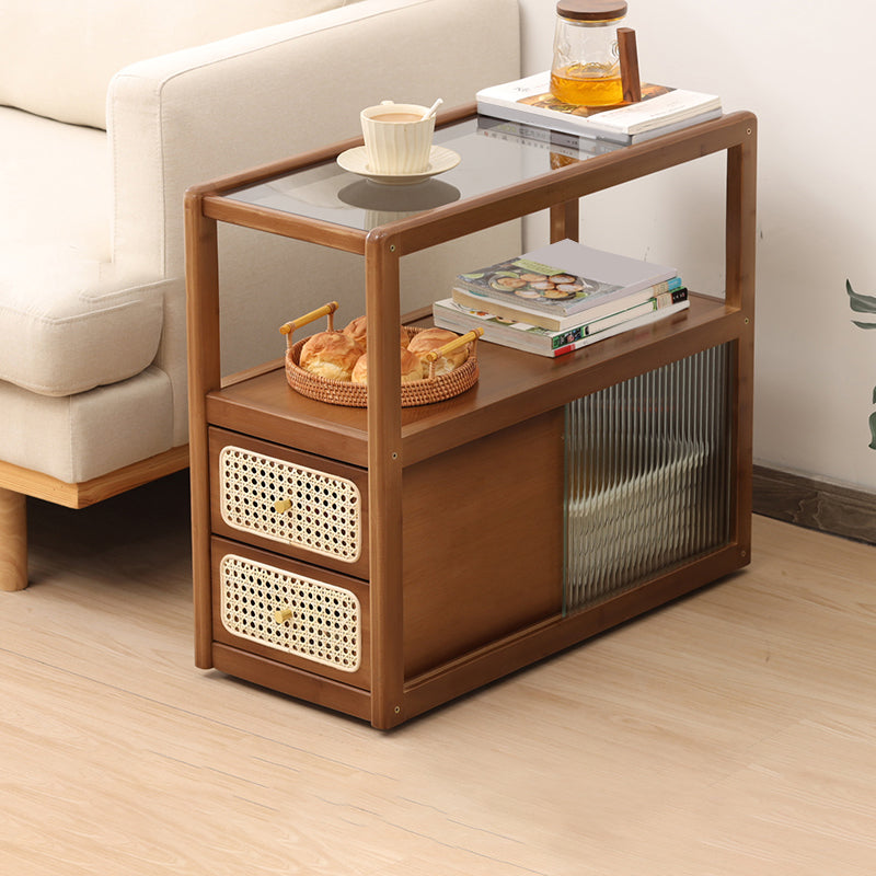 Natural/Brown Glass Top End Table 24" Tall Rectangular Nesting Side Table