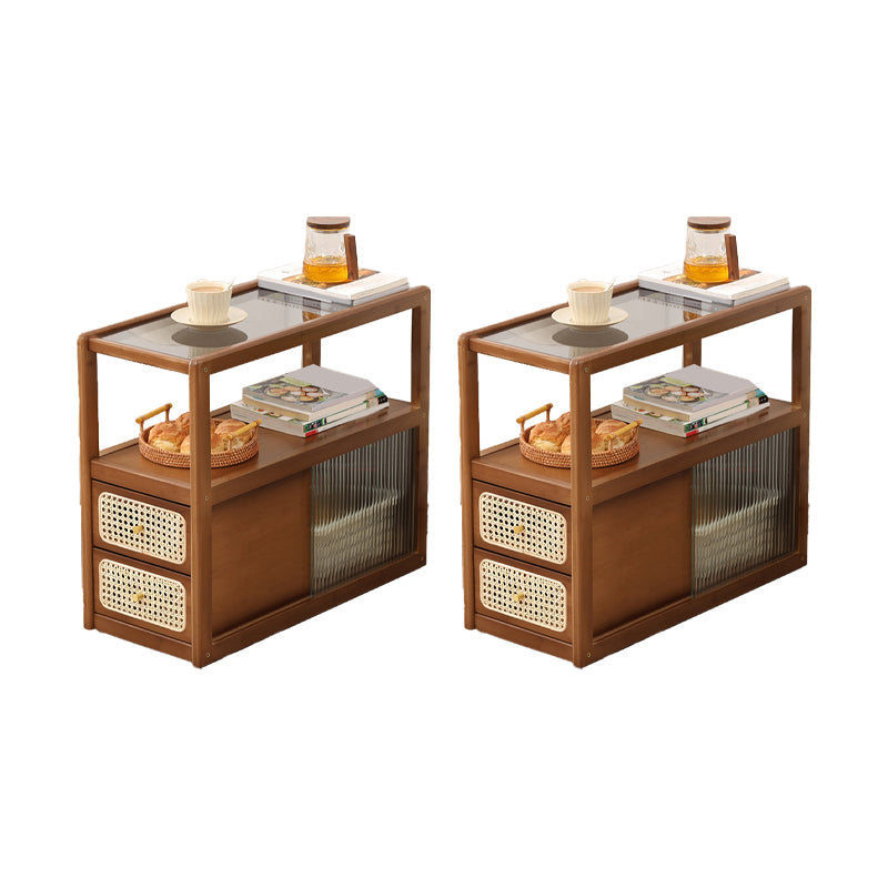 Natural/Brown Glass Top End Table 24" Tall Rectangular Nesting Side Table