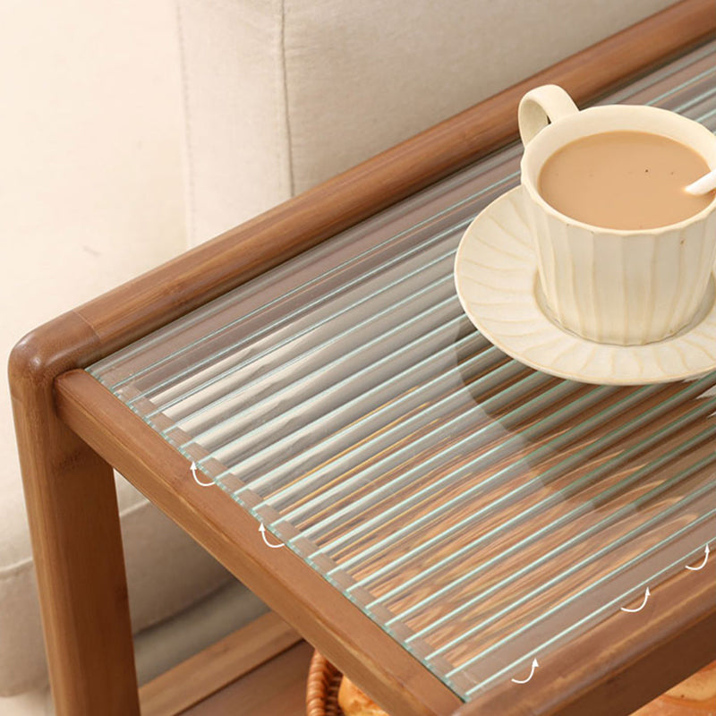 Natural/Brown Glass Top End Table 24" Tall Rectangular Nesting Side Table