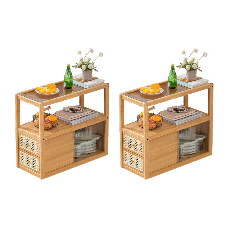 Natural/Brown Glass Top End Table 24" Tall Rectangular Nesting Side Table