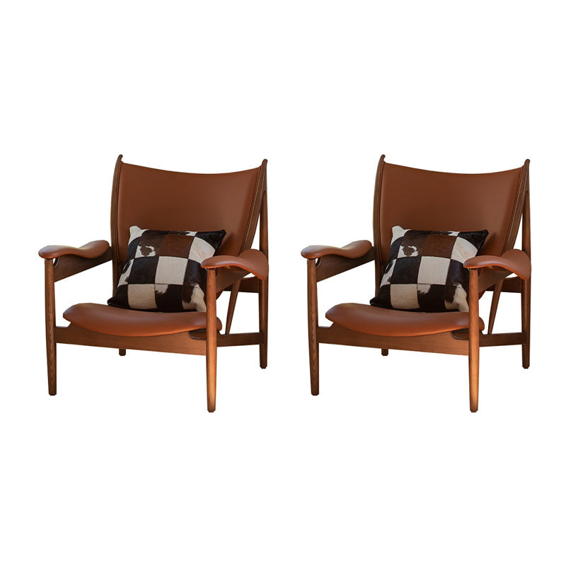 Traditional Living Room Accent Armchair Genuine Leather Brown Accent Armchair