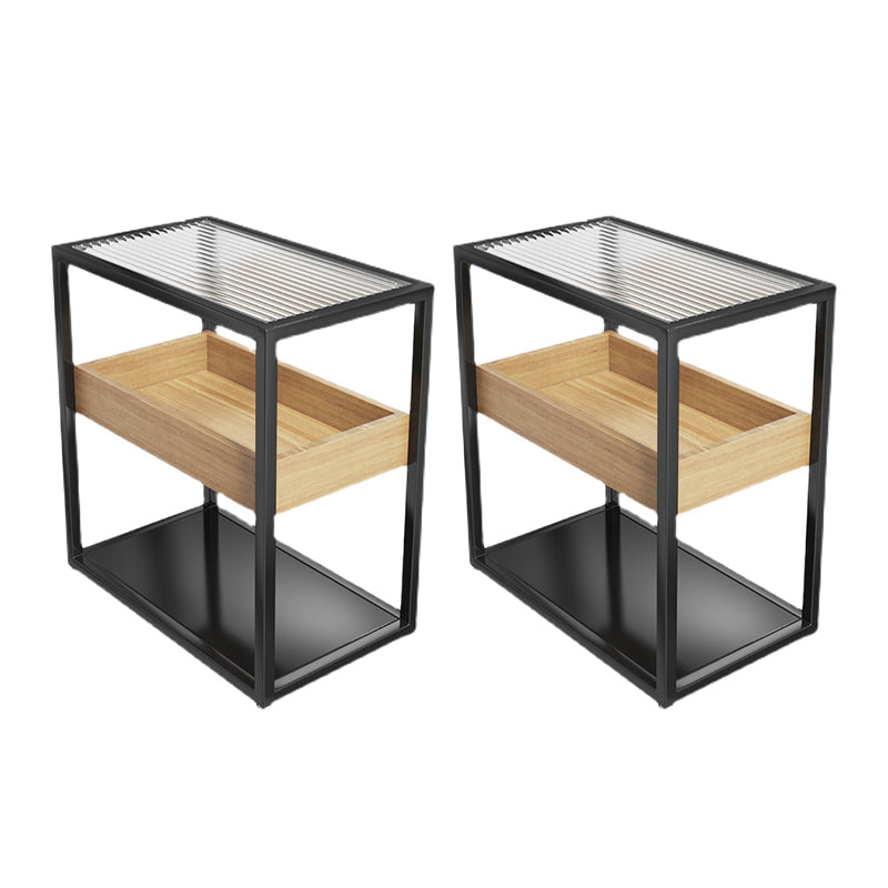 Modern Rectangular Glass Side Table Metal Frame Table with Storage Natural Wood Black 2 Clearhalo 'Coffee & Accent Tables' 'End & Side Tables' 'end_side_tables' 'furn' 'furn_end_side_tables' 'Furniture' 'Living Room Furniture' 7664469