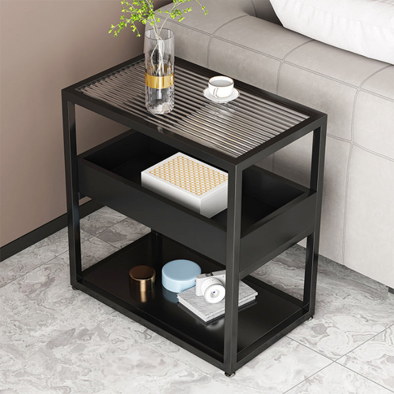 Modern Rectangular Glass Side Table Metal Frame Table with Storage Clearhalo 'Coffee & Accent Tables' 'End & Side Tables' 'end_side_tables' 'furn' 'furn_end_side_tables' 'Furniture' 'Living Room Furniture' 7664474
