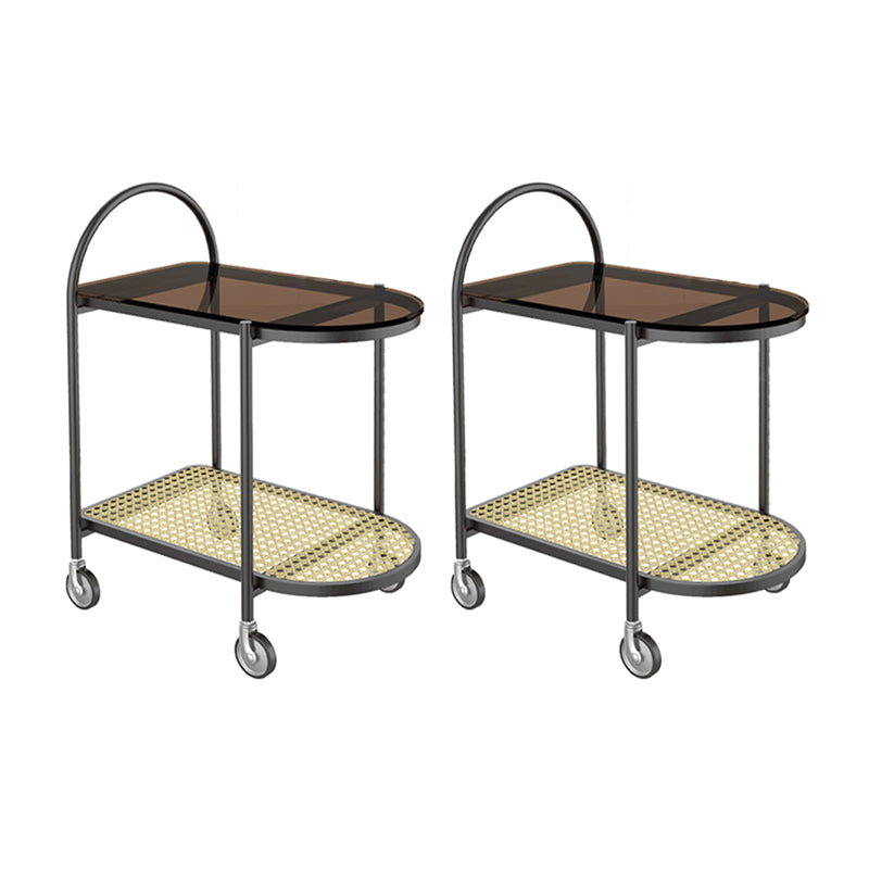 30.3" Tall Tray Top Side Accent Table Elliptical Glass Top End Table with Casters Black 2 Clearhalo 'Coffee & Accent Tables' 'End & Side Tables' 'end_side_tables' 'furn' 'furn_end_side_tables' 'Furniture' 'Living Room Furniture' 7664483