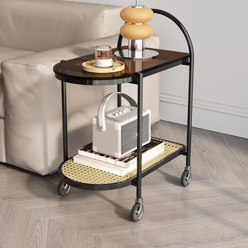 30.3" Tall Tray Top Side Accent Table Elliptical Glass Top End Table with Casters Clearhalo 'Coffee & Accent Tables' 'End & Side Tables' 'end_side_tables' 'furn' 'furn_end_side_tables' 'Furniture' 'Living Room Furniture' 7664485