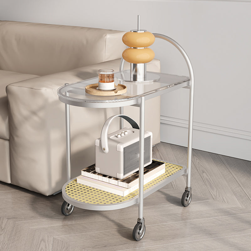 30.3" Tall Tray Top Side Accent Table Elliptical Glass Top End Table with Casters Clearhalo 'Coffee & Accent Tables' 'End & Side Tables' 'end_side_tables' 'furn' 'furn_end_side_tables' 'Furniture' 'Living Room Furniture' 7664489