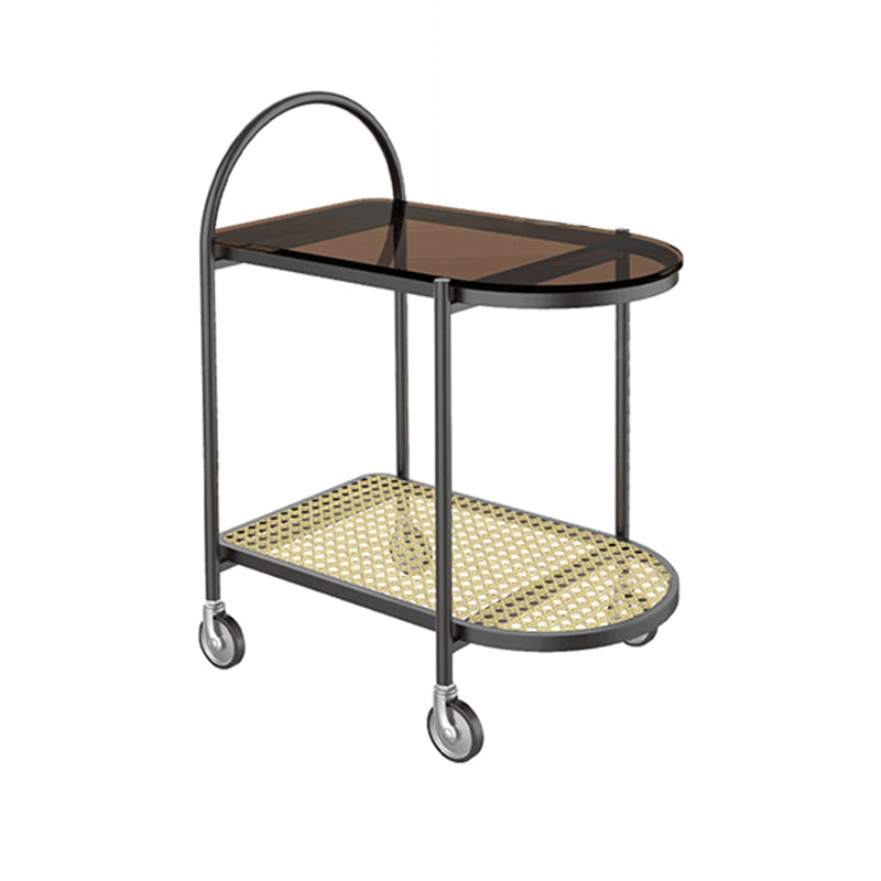 30.3" Tall Tray Top Side Accent Table Elliptical Glass Top End Table with Casters Black 1 Clearhalo 'Coffee & Accent Tables' 'End & Side Tables' 'end_side_tables' 'furn' 'furn_end_side_tables' 'Furniture' 'Living Room Furniture' 7664490