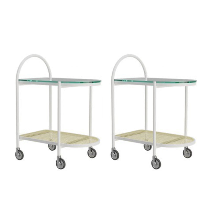 30.3" Tall Tray Top Side Accent Table Elliptical Glass Top End Table with Casters White 2 Clearhalo 'Coffee & Accent Tables' 'End & Side Tables' 'end_side_tables' 'furn' 'furn_end_side_tables' 'Furniture' 'Living Room Furniture' 7664491