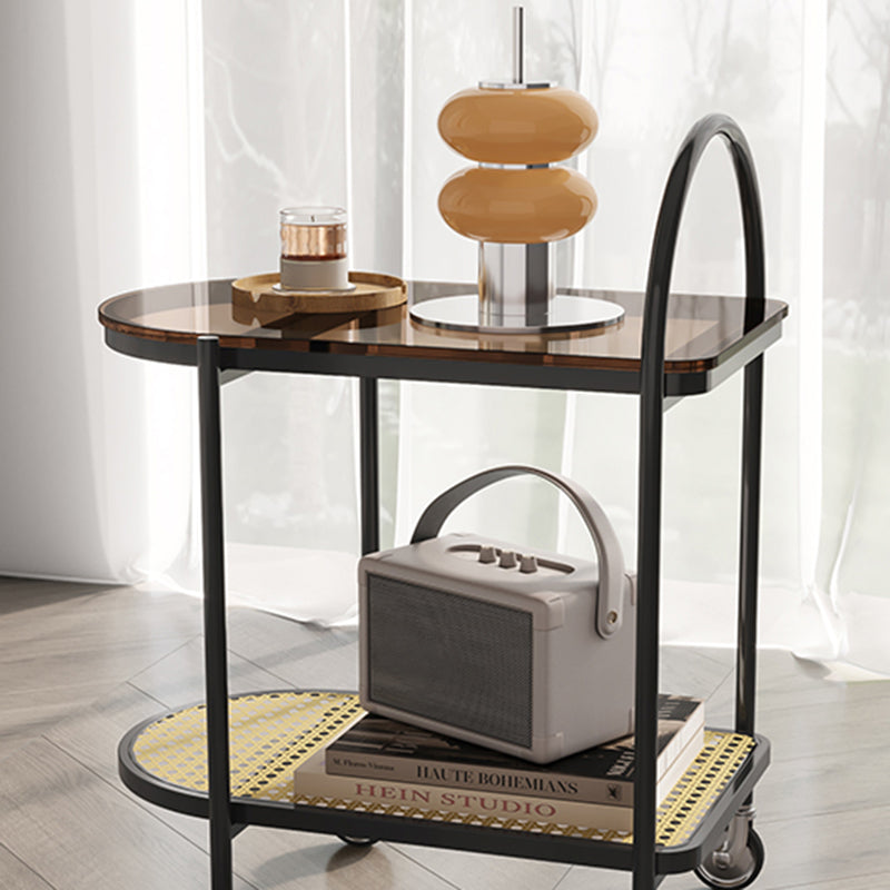 30.3" Tall Tray Top Side Accent Table Elliptical Glass Top End Table with Casters Clearhalo 'Coffee & Accent Tables' 'End & Side Tables' 'end_side_tables' 'furn' 'furn_end_side_tables' 'Furniture' 'Living Room Furniture' 7664492