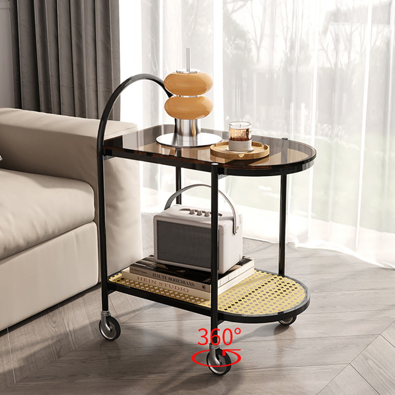 30.3" Tall Tray Top Side Accent Table Elliptical Glass Top End Table with Casters Clearhalo 'Coffee & Accent Tables' 'End & Side Tables' 'end_side_tables' 'furn' 'furn_end_side_tables' 'Furniture' 'Living Room Furniture' 7664493